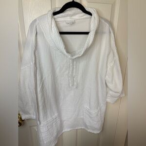 Pure Jill White Textured Cotton Pullover – Size 3X – Beachy Funnel Neck Tunic